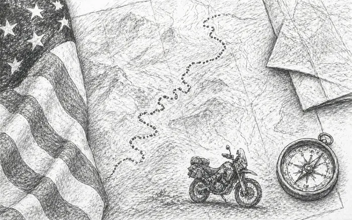 Pencil sketch of a BDR map with US flag