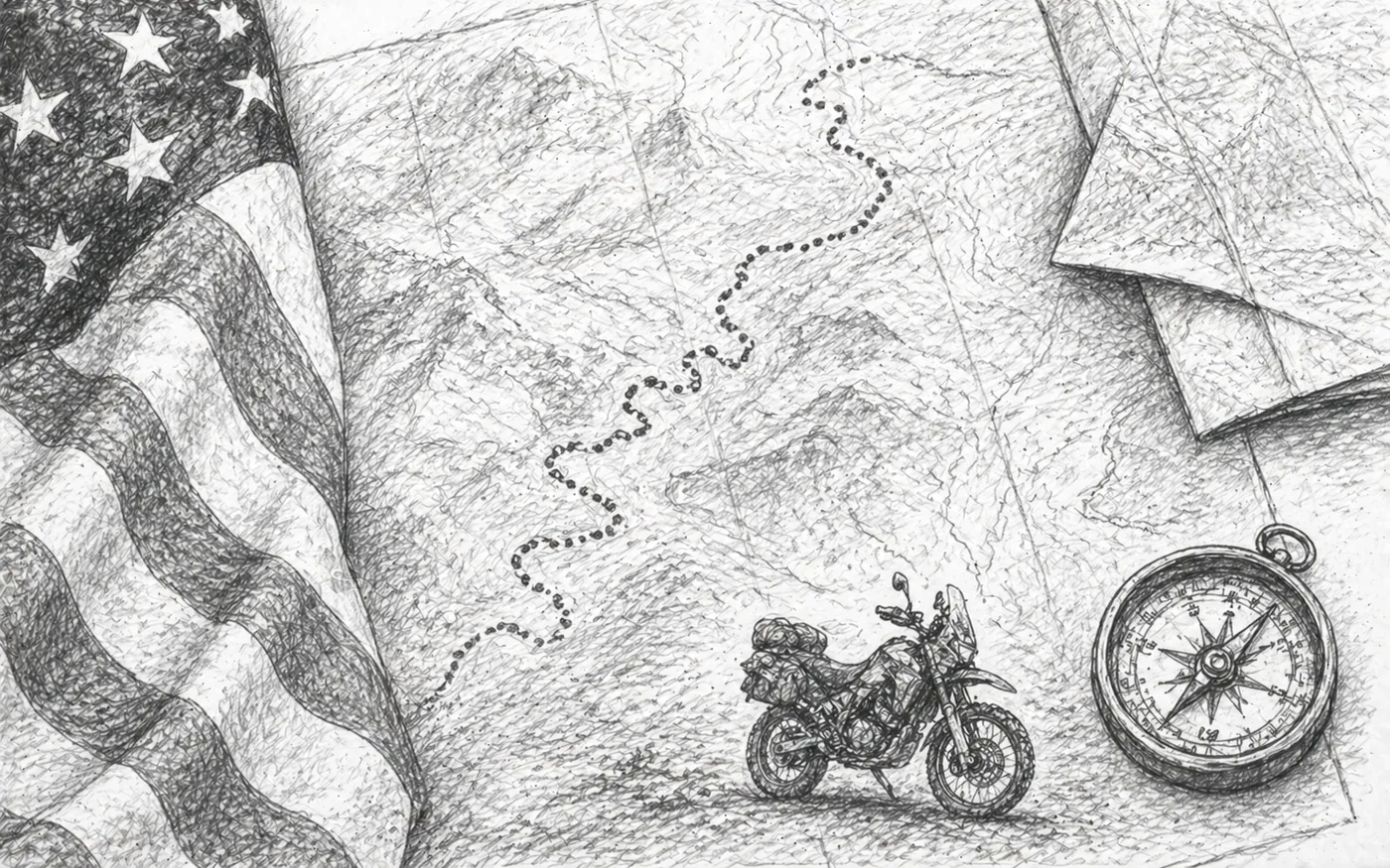 Pencil sketch of a BDR map with US flag
