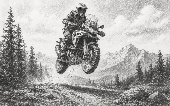 Light motorcycle jumping offroad