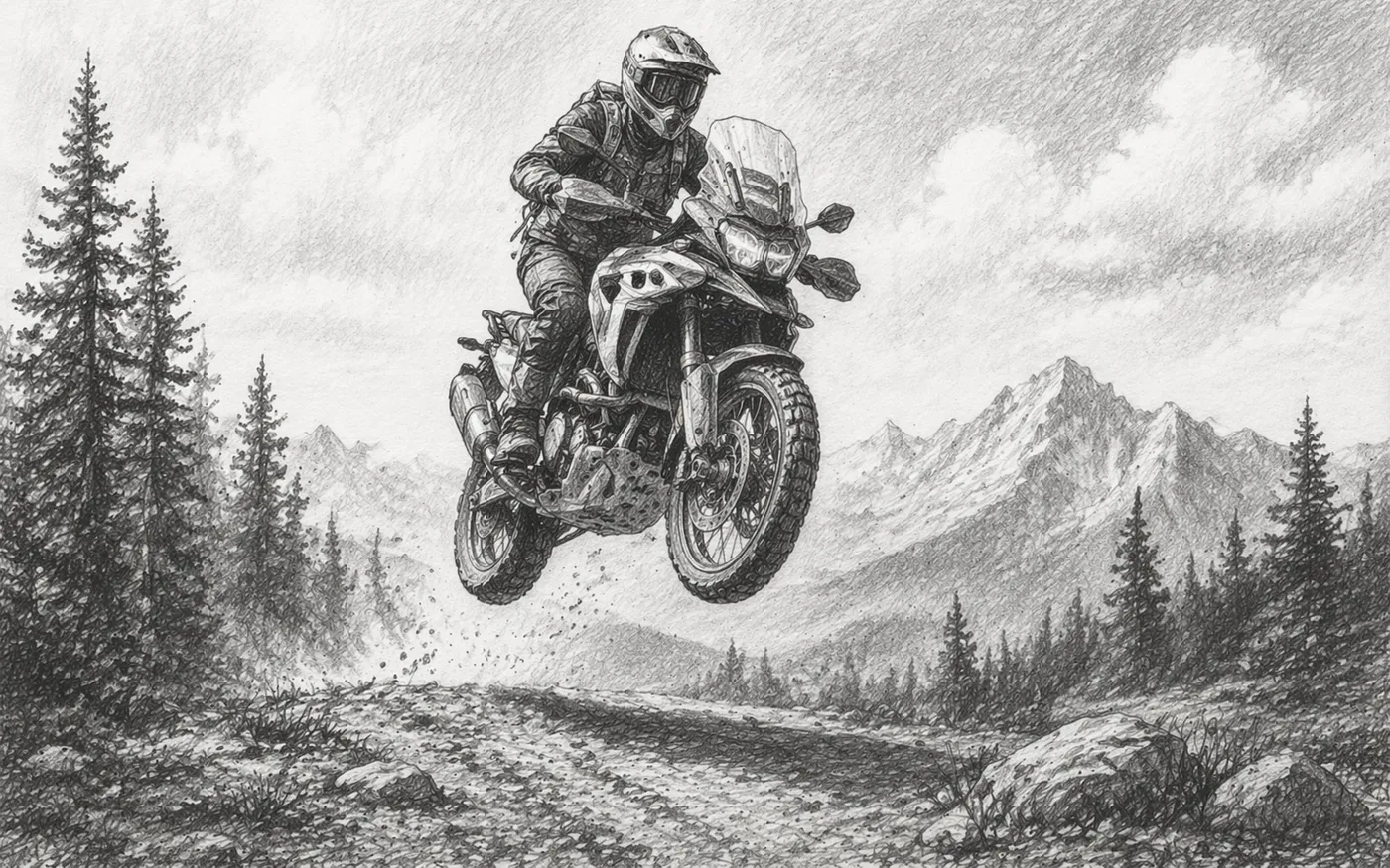 Light motorcycle jumping offroad