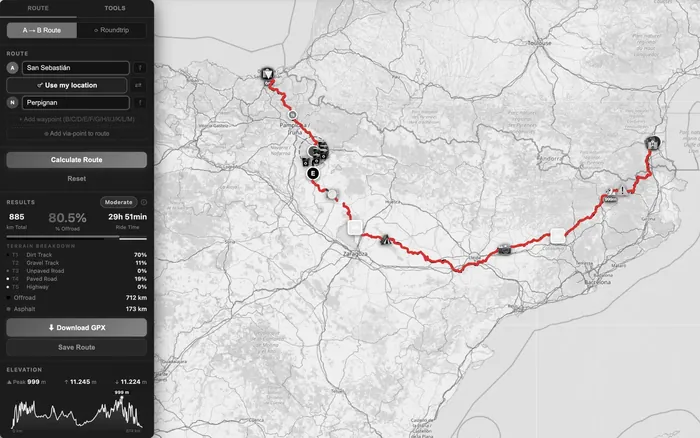 GoraAdv route planner showing multi-day offroad trip