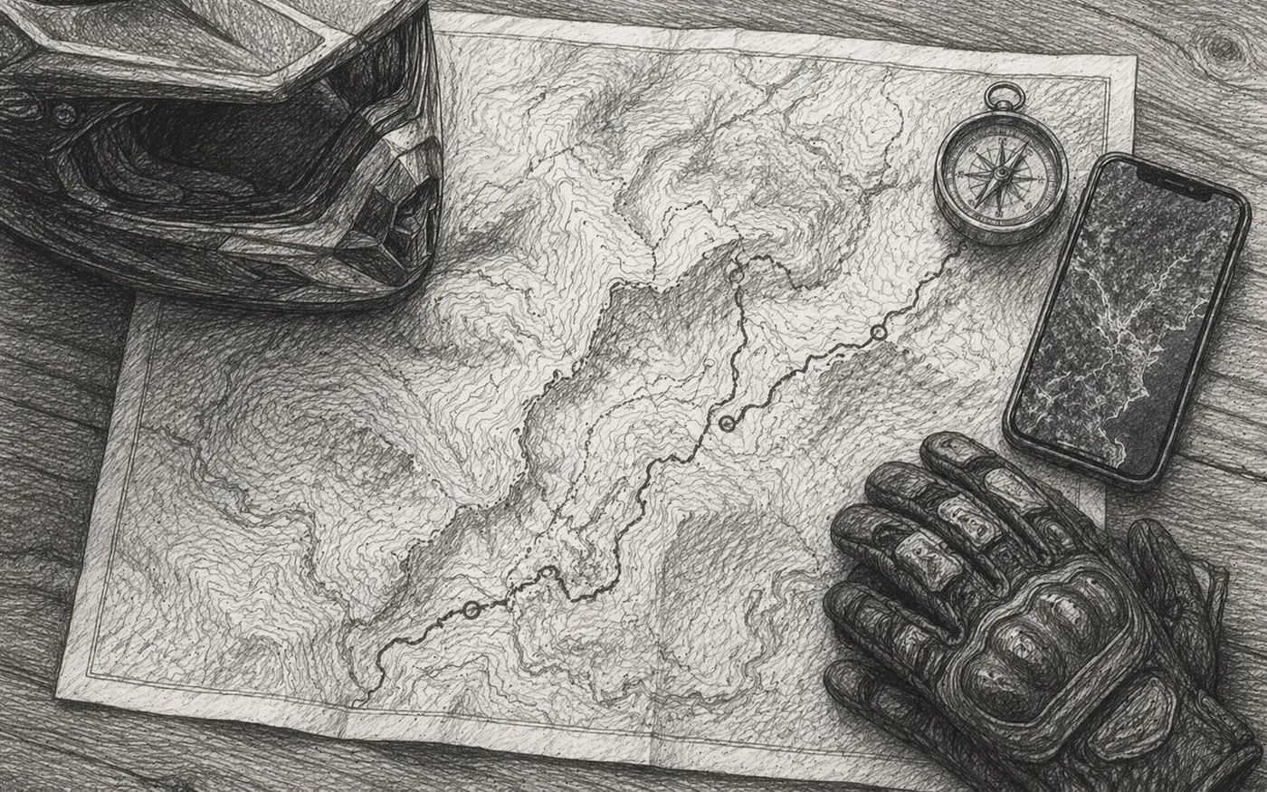 Pencil sketch of a map and terrain reading
