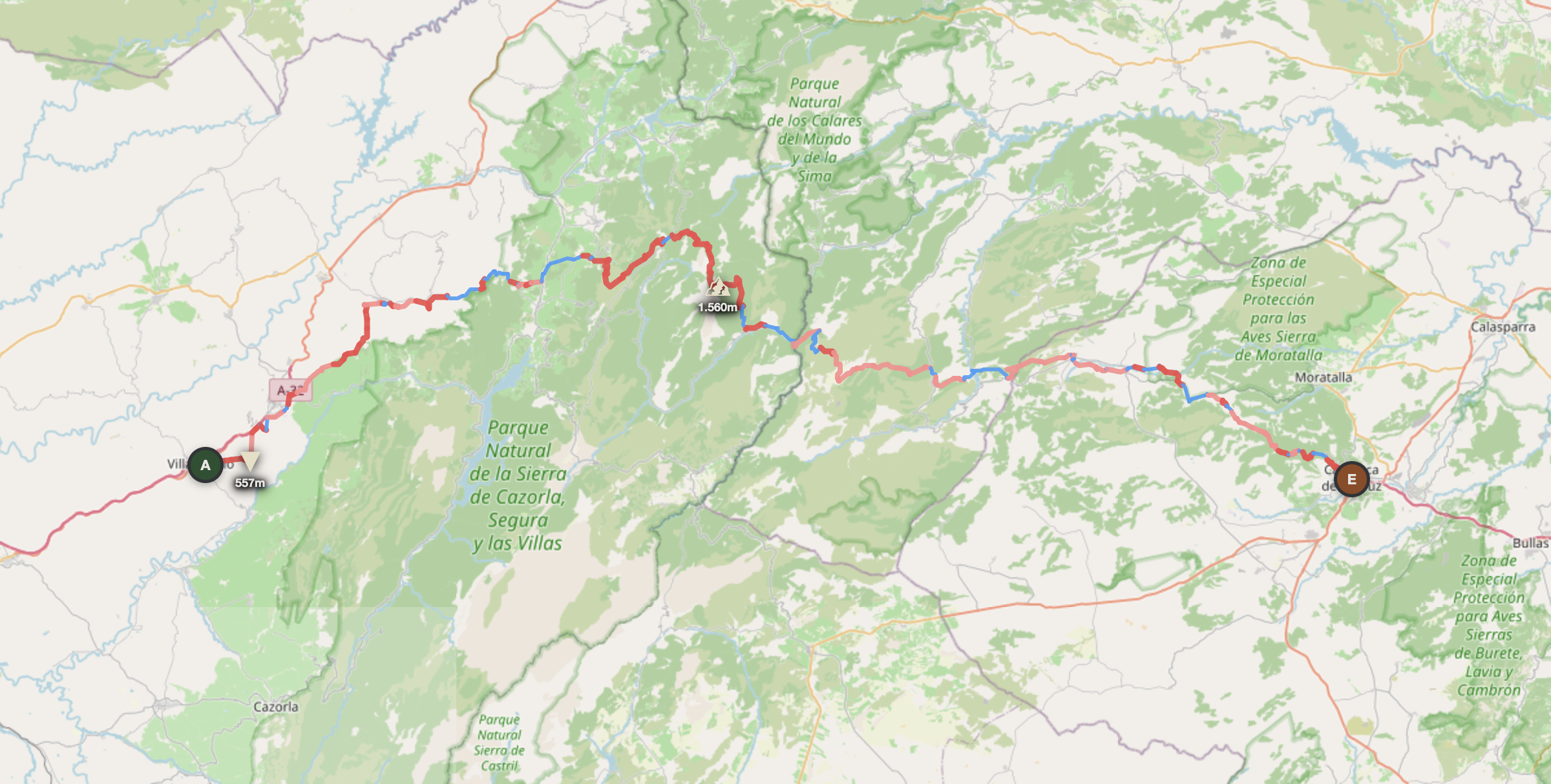 Sierra de Cazorla offroad route map — Villacamillo to Caravaca de la Cruz
