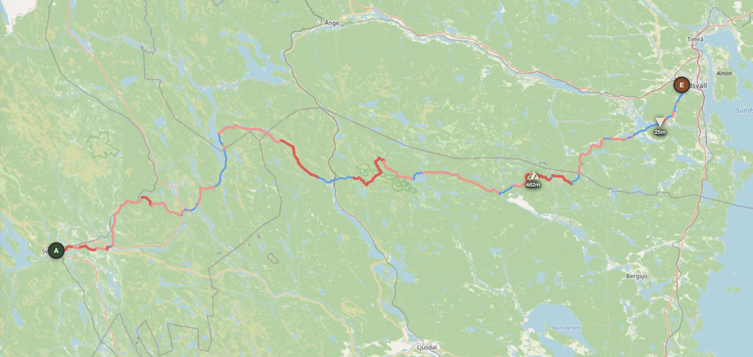 Sweden offroad route map — Sveg to Sundsvall through Hälsingland forest